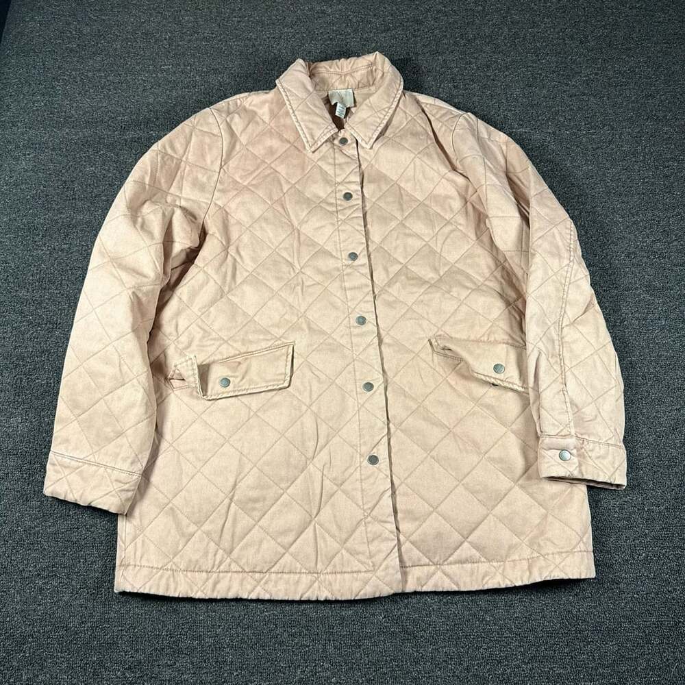 Joie Quilted Jacket Size L Pink Cotton Snap Collar Pockets